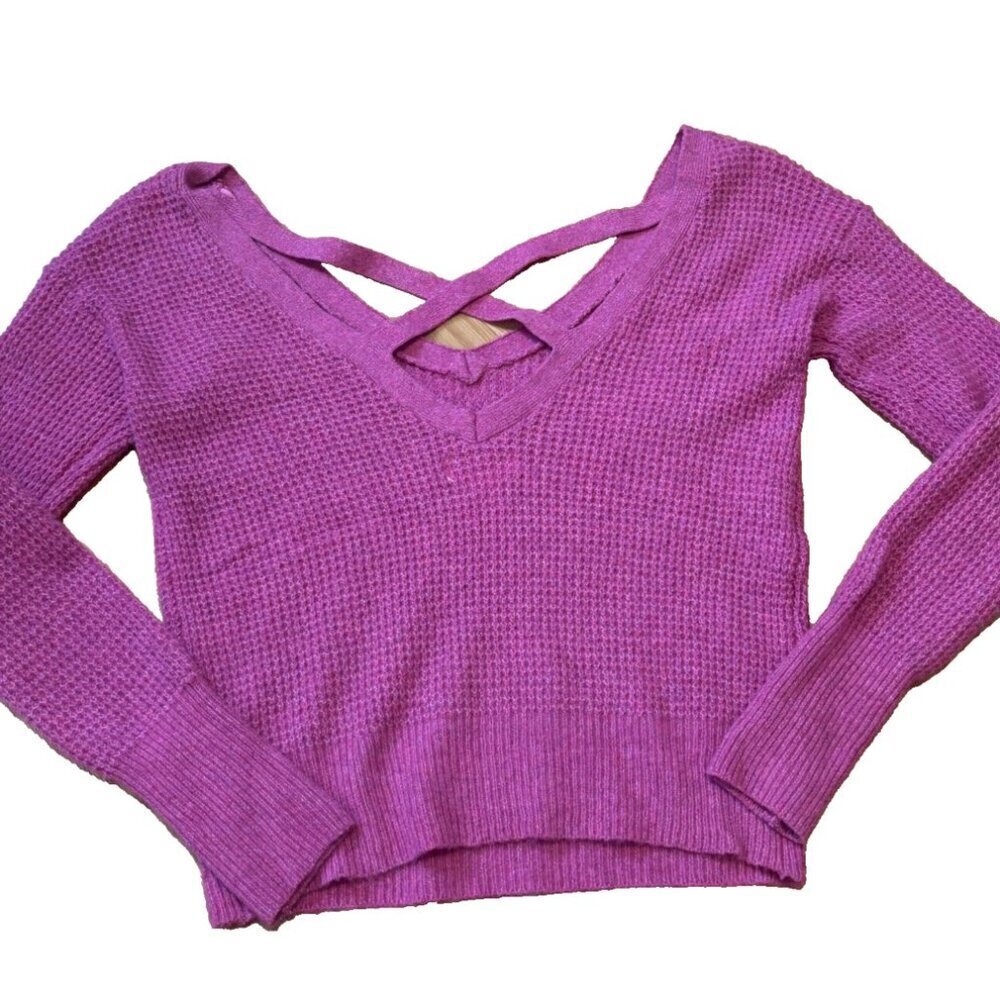 Anthropologie Maeve Pink Waffle Knit Cross Back Sweater Women’s XXS - Picture 6 of 6